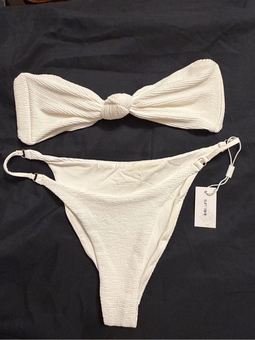 Slate Swim White Textured Knot Bandeau Bikini Set - Size XL